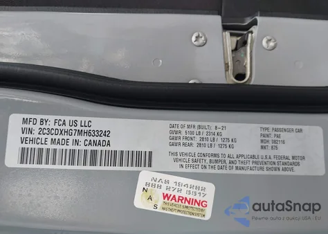 2021 Dodge Charger Gt Rwd z USA, uszkodzony, nr VIN 2C3CDXHG7MH633242